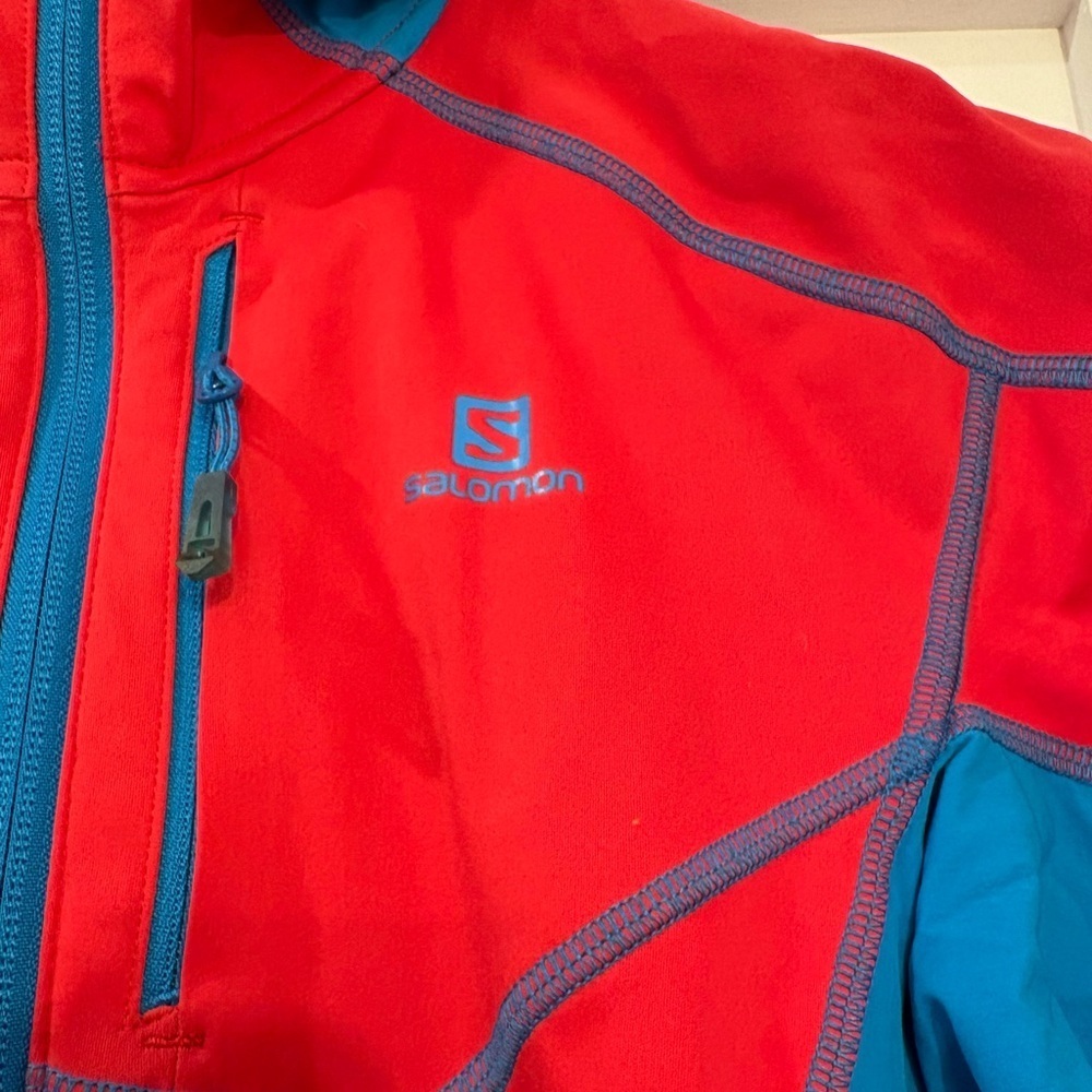 Salomon Windstopper Jacket Women Small Mont Baron Hoodie Red Blue Softshell - Picture 4 of 11